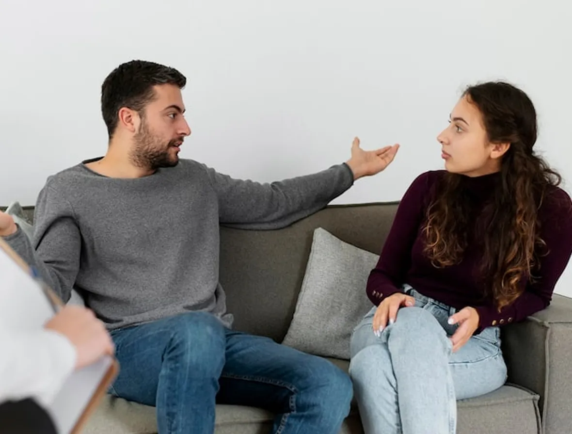 Diverse couple in a therapy setting